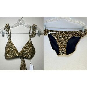 NWT Solido animal print bikini set women's large bold fun ruffle resort vacation